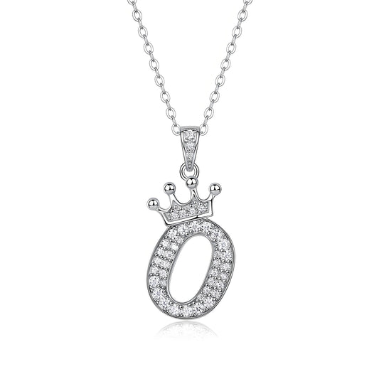 Crown Initial 'O' Letter Customized Moissanite Pendant Necklace of Tiara Alphabet with Halo Bail in 18K Gold Plated Sterling Silver - La Pretti