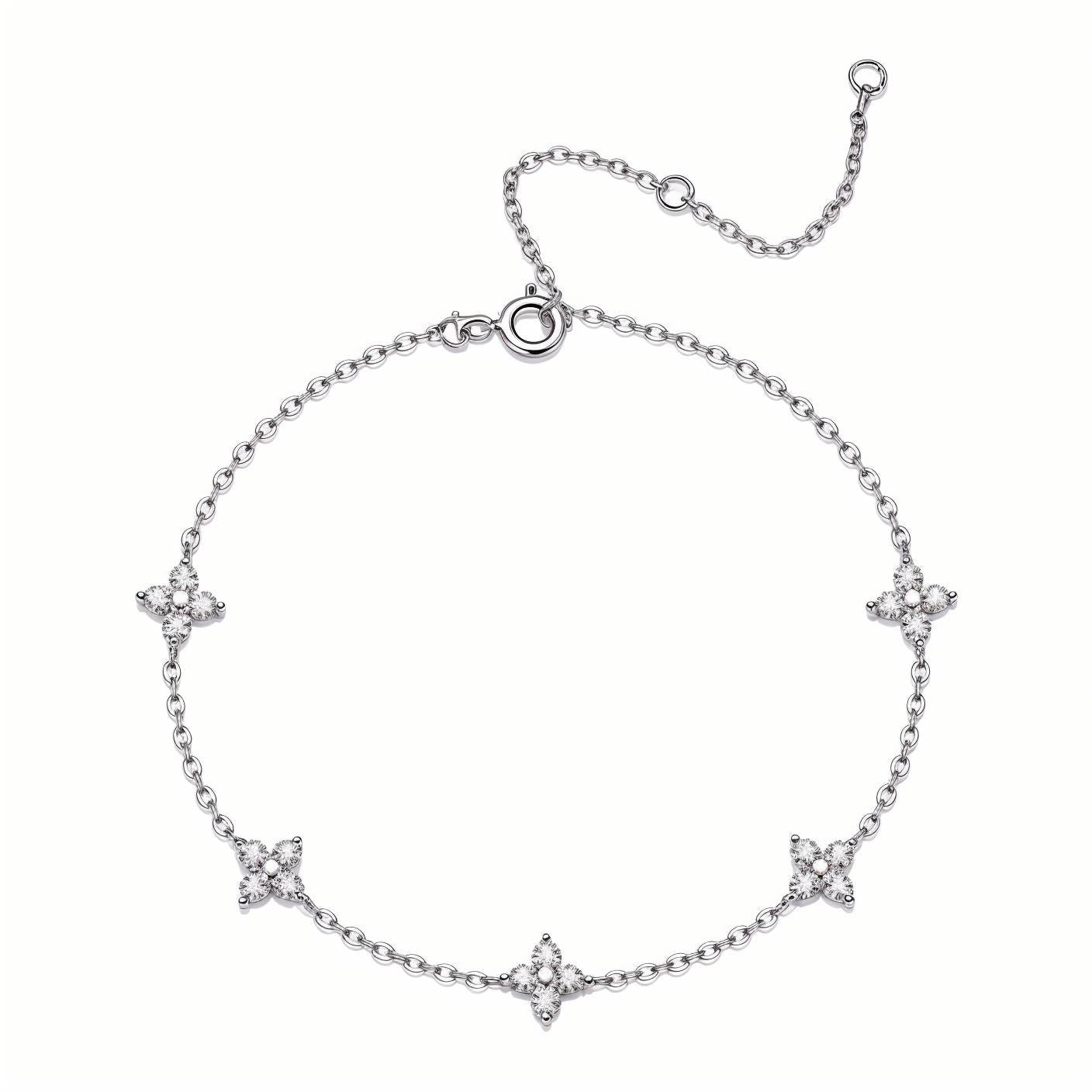 Clover Moissanite Flower Cluster Station Bracelet - La Pretti