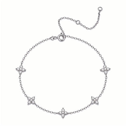 Clover Moissanite Flower Cluster Station Bracelet - La Pretti