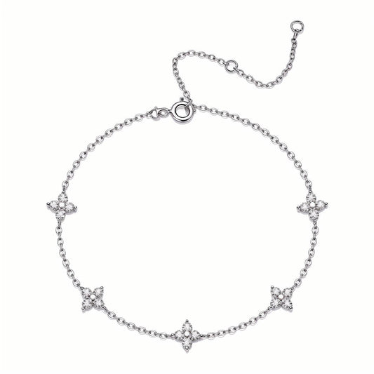 Clover Moissanite Flower Cluster Station Bracelet - La Pretti
