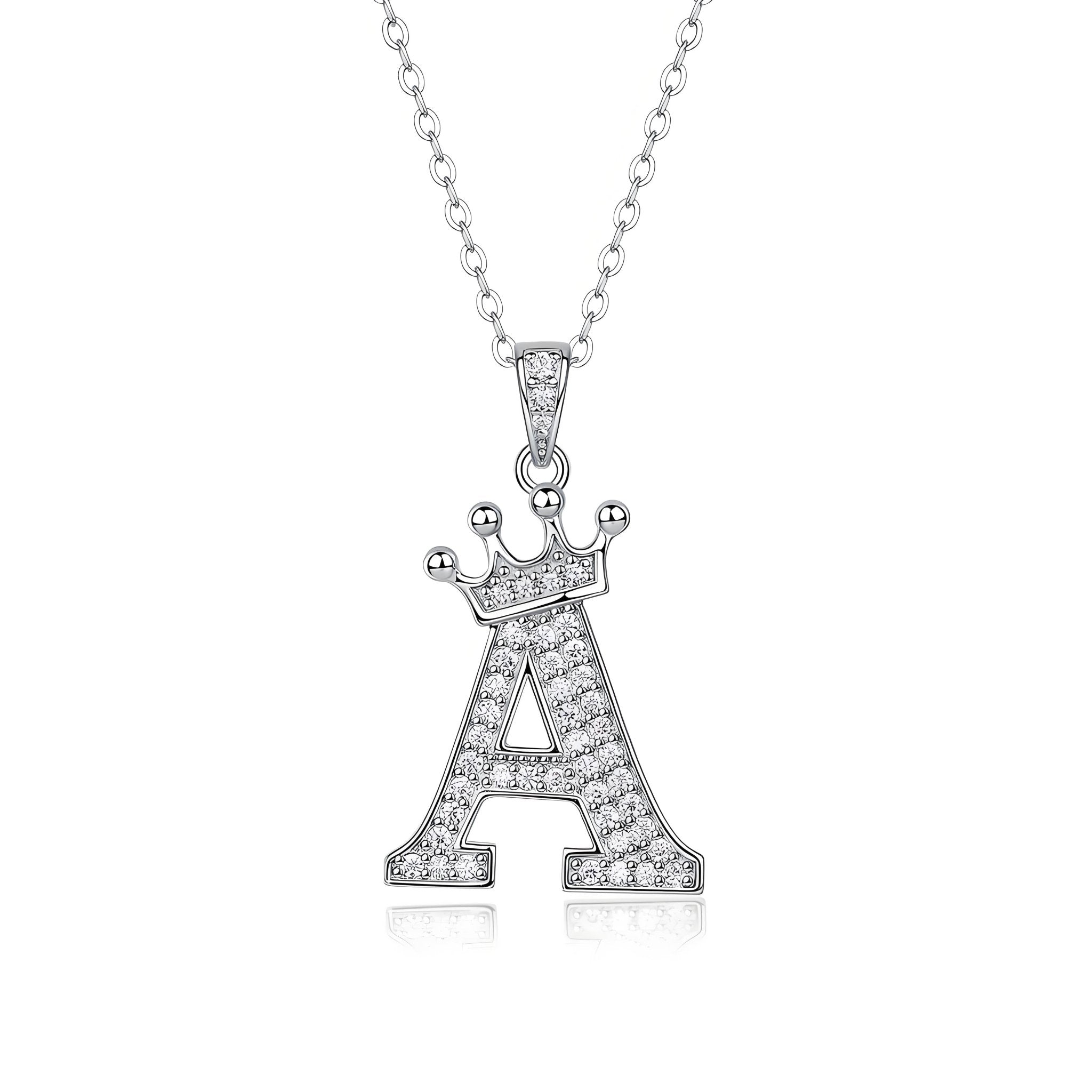 Crown Initial 'A' Letter Customized Moissanite Pendant Necklace of Tara Alphabet with Halo Bail in 18K Gold Plated Sterling Silver - La Pretti