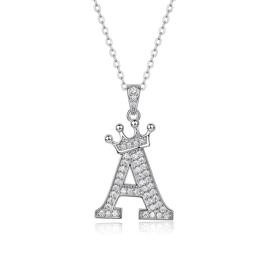 Crown Initial 'A' Letter Customized Moissanite Pendant Necklace of Tara Alphabet with Halo Bail in 18K Gold Plated Sterling Silver - La Pretti