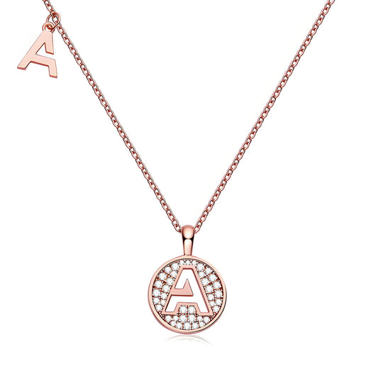 Initial 'A' Letter Medallion Customized Moissanite Necklace in 18K Rose Golden Plated Sterling Silver - La Pretti