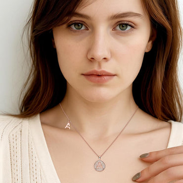 Initial 'A' Letter Medallion Customized Moissanite Necklace in 18K Rose Golden Plated Sterling Silver - La Pretti