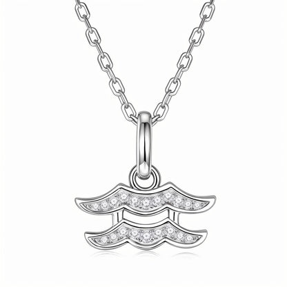 Zodiac Customized Moissanite Pendant Necklace of 'Aquarius' in Channel Pave Setting - La Pretti