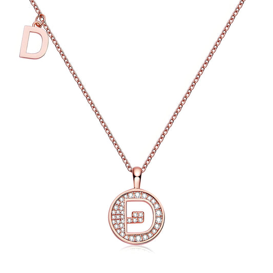 Initial 'D' Letter Medallion Customized Moissanite Necklace in 18K Rose Golden Plated Sterling Silver - La Pretti