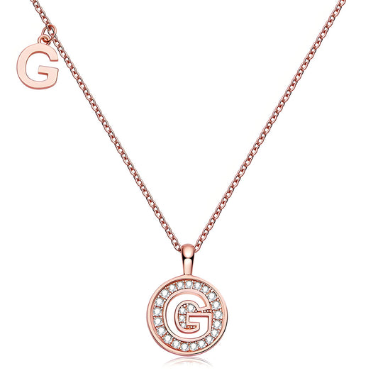 Initial 'G' Letter Medallion Customized Moissanite Necklace in 18K Rose Golden Plated Sterling Silver - La Pretti