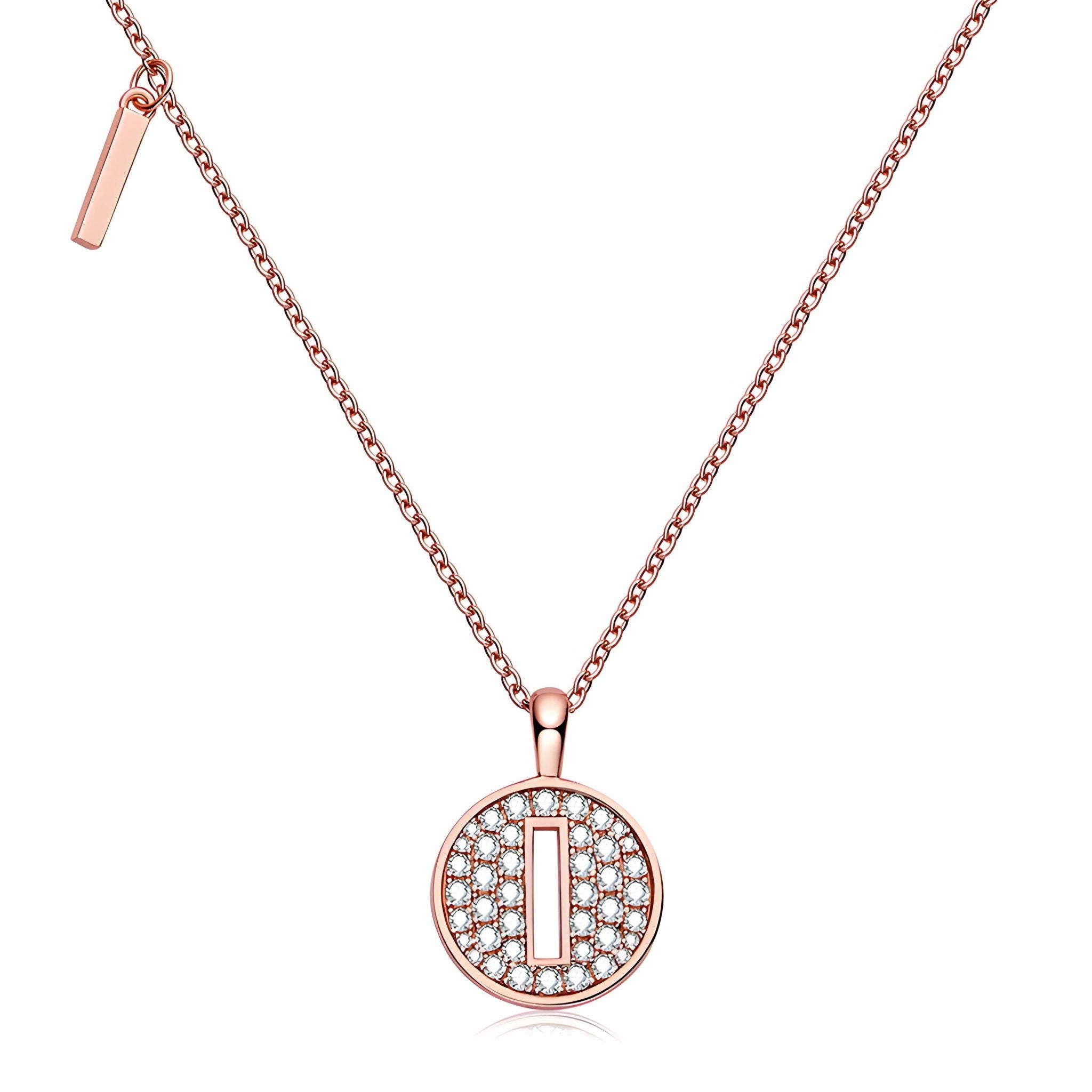 Initial 'I' Letter Medallion Customized Moissanite Necklace in 18K Rose Golden Plated Sterling Silver - La Pretti