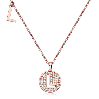 Initial 'L' Letter Medallion Customized Moissanite Necklace in 18K Rose Golden Plated Sterling Silver - La Pretti