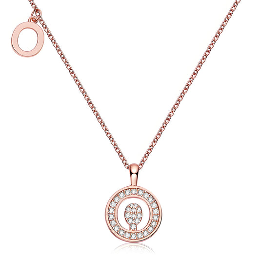 Initial 'O' Letter Medallion Customized Moissanite Necklace in 18K Rose Golden Plated Sterling Silver - La Pretti