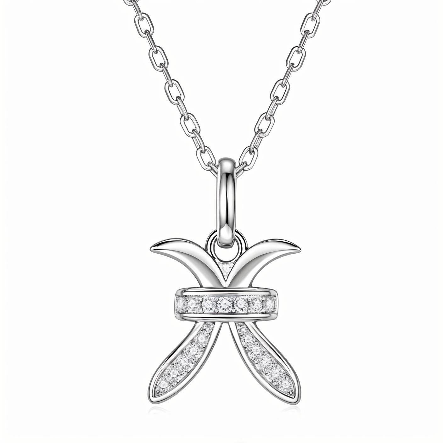 Zodiac Customized Moissanite Pendant Necklace of 'Pisces' in Channel Pave Setting - La Pretti