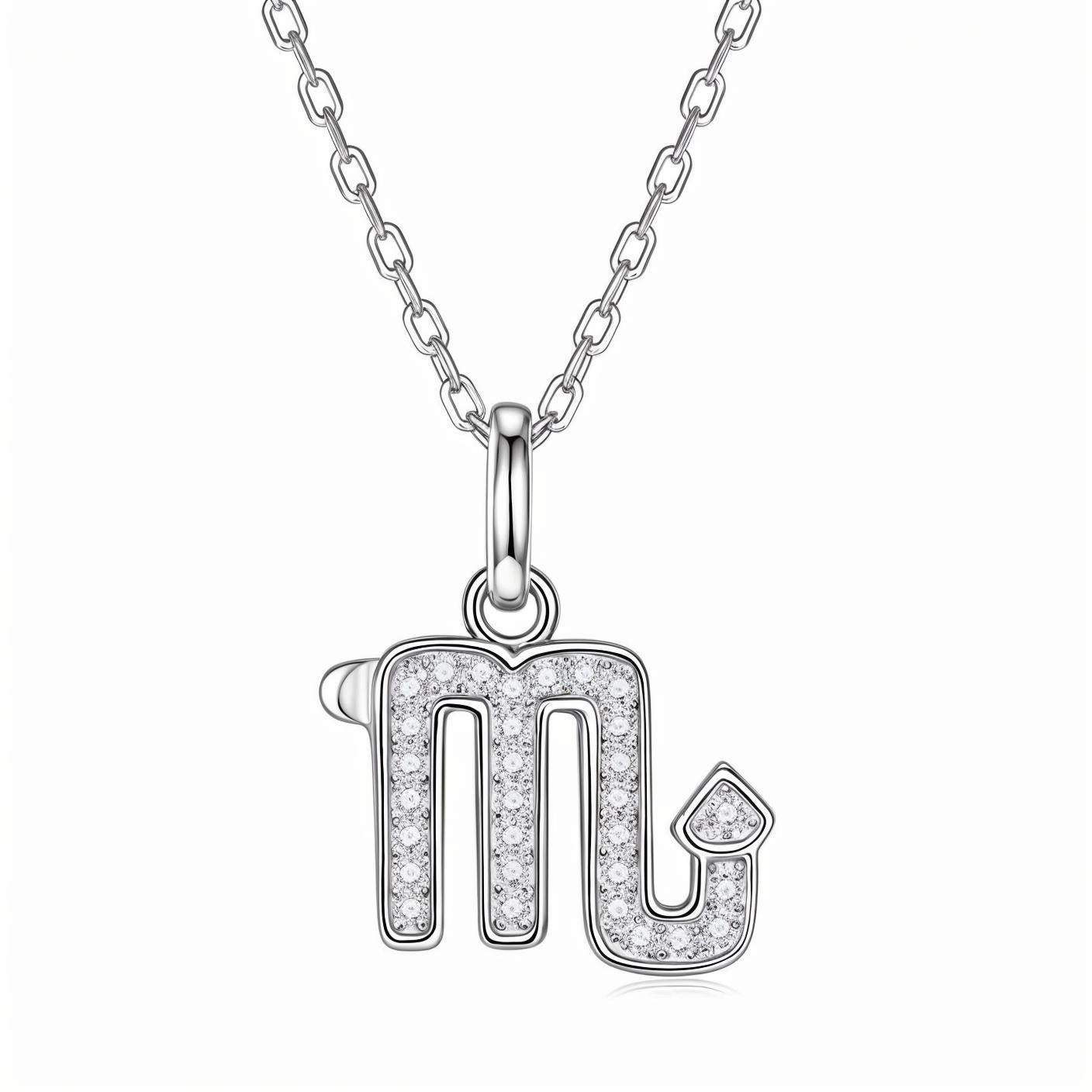 Zodiac Customized Moissanite Pendant Necklace of 'Scorpio' in Channel Pave Setting - La Pretti