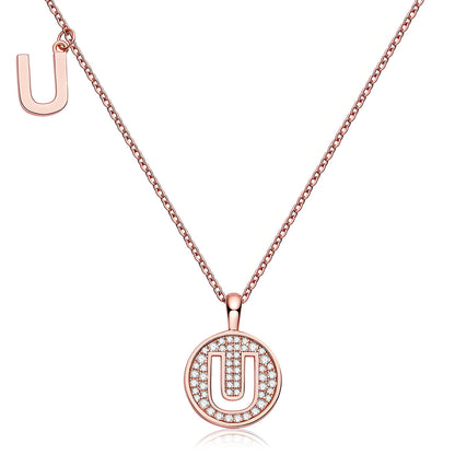 Initial 'U' Letter Medallion Customized Moissanite Necklace in 18K Rose Golden Plated Sterling Silver - La Pretti