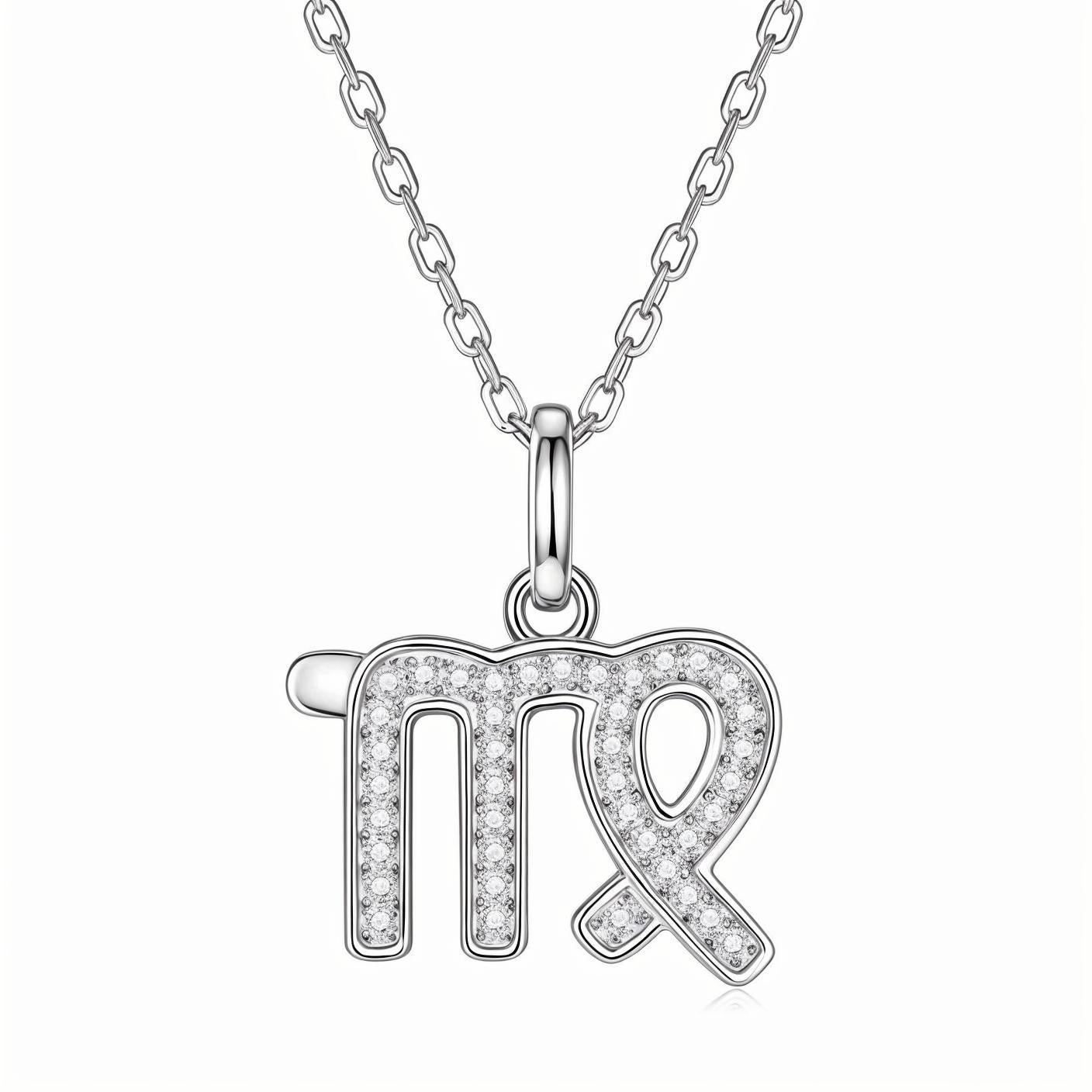 Zodiac Customized Moissanite Pendant Necklace of 'Virgo' in Channel Pave Setting - La Pretti