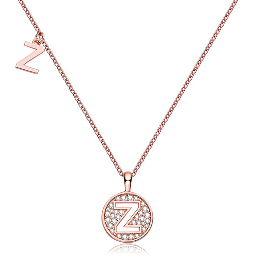 Initial 'Z' Letter Medallion Customized Moissanite Necklace in 18K Rose Golden Plated Sterling Silver - La Pretti