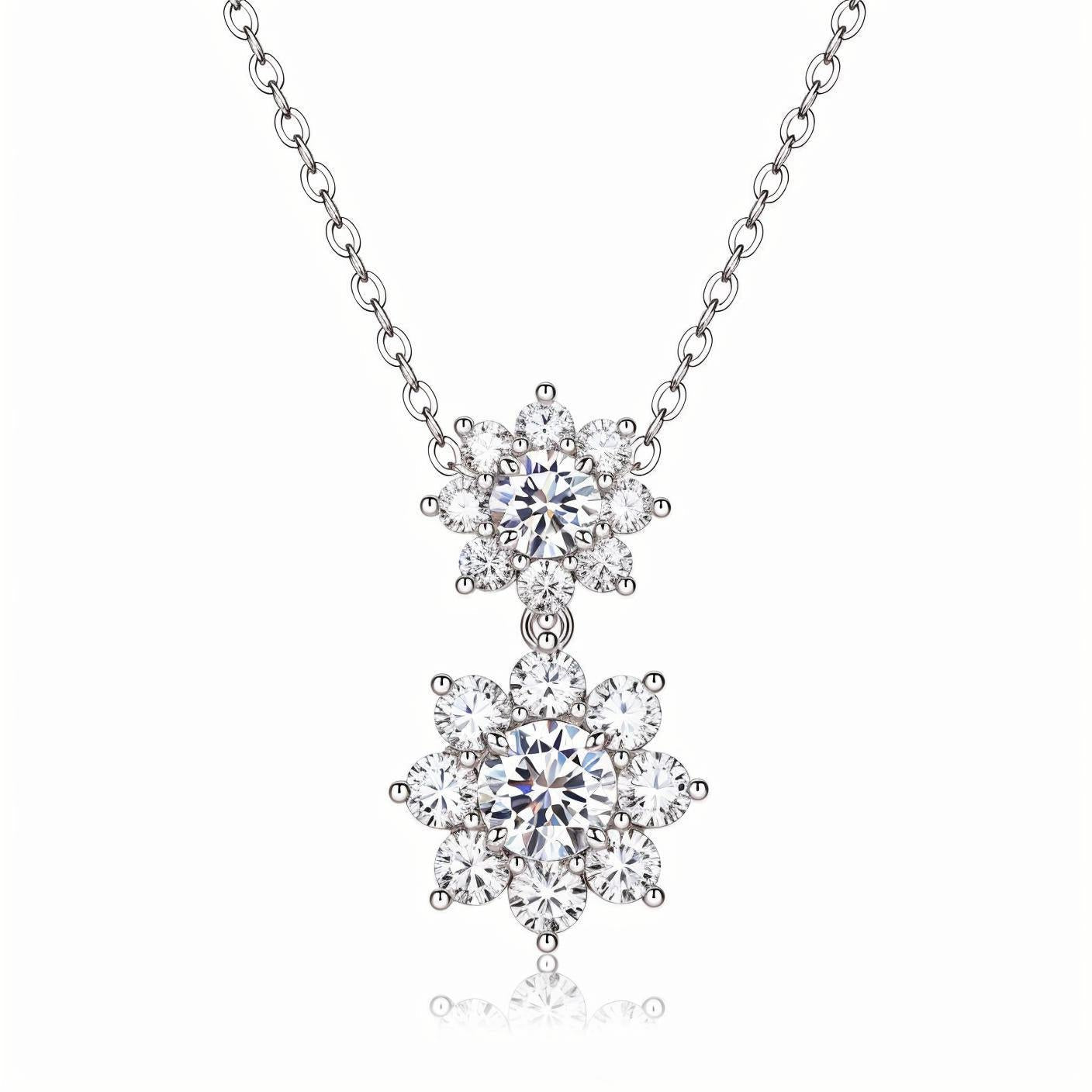 Double Sunflowers Moissanite Dangling Pendant Necklace (1ct. ) - La Pretti