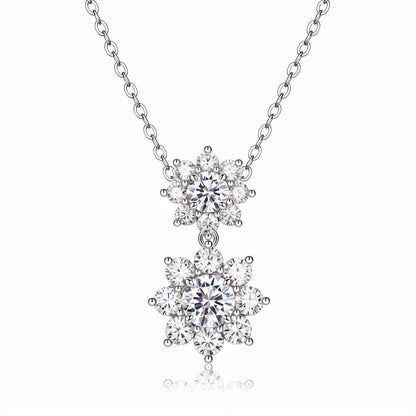 Double Sunflowers Moissanite Dangling Pendant Necklace (1ct. ) - La Pretti