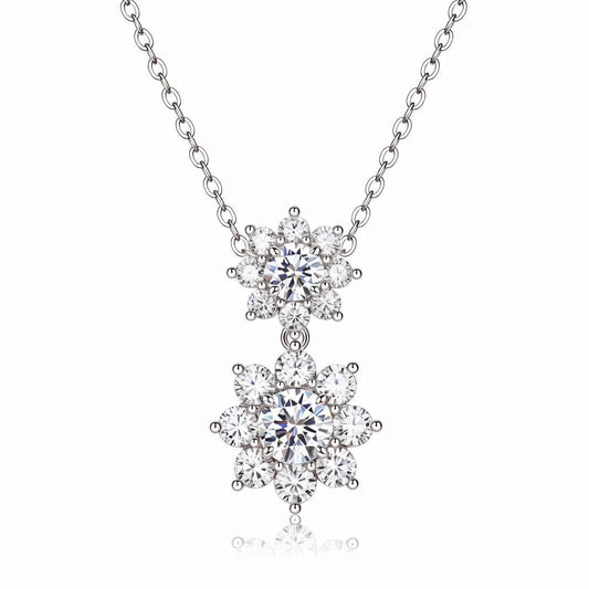Double Sunflowers Moissanite Dangling Pendant Necklace (1ct. ) - La Pretti