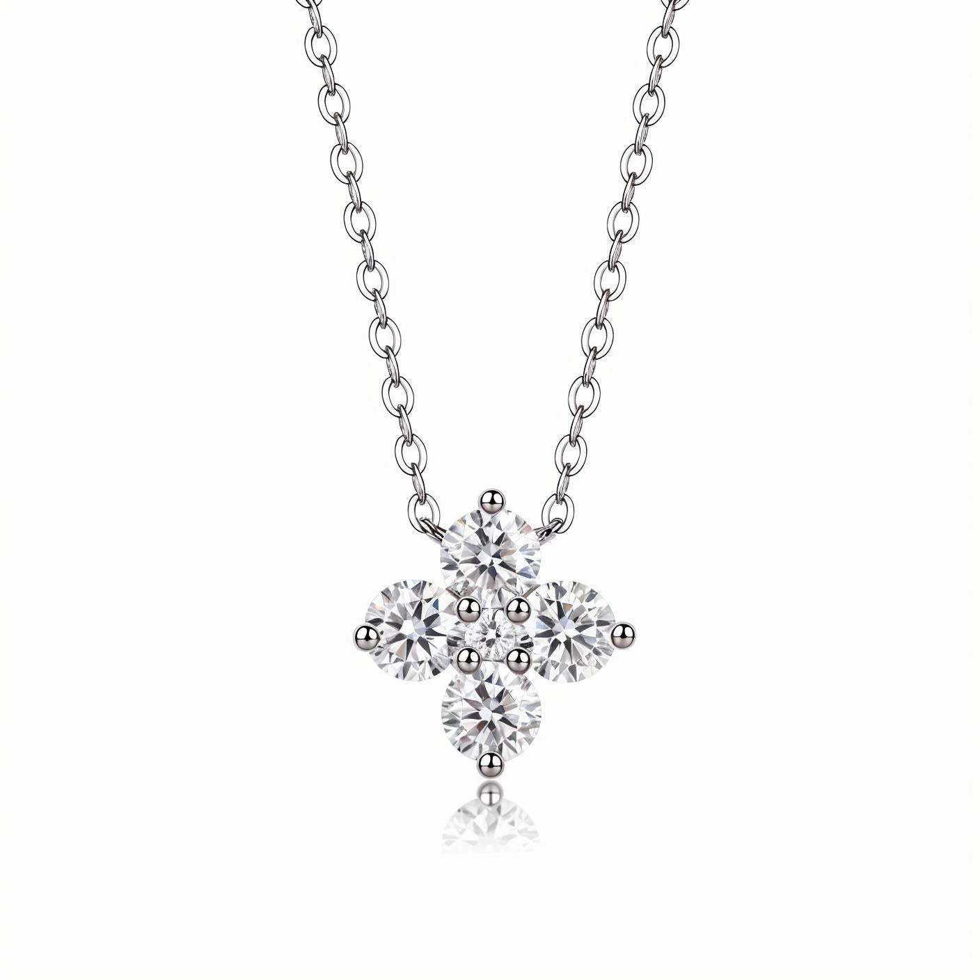Clover Moissanite Floral Pendant Necklace with Four Round cuts (0.3ct. ) - La Pretti