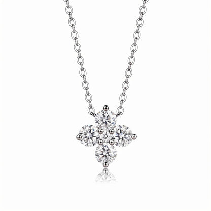 Clover Moissanite Floral Pendant Necklace with Four Round cuts (0.3ct. ) - La Pretti