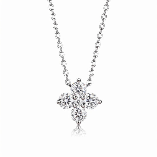 Clover Moissanite Floral Pendant Necklace with Four Round cuts (0.3ct. ) - La Pretti