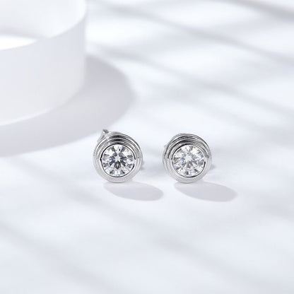 Round Moissanite Full Nested Tiple Bezel Stud Earrings - La Pretti