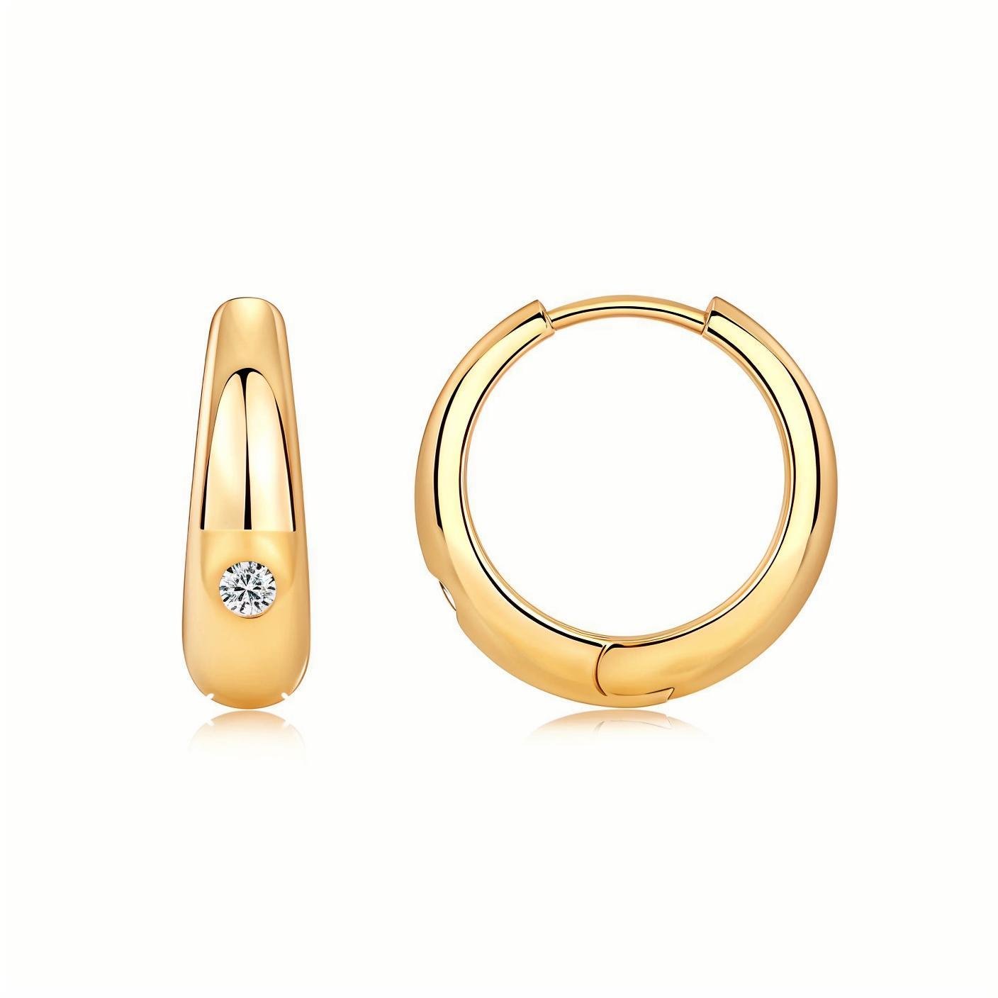 Golden Bezel Moissanite Hoop Earrings of Solitaire Flush Huggie - La Pretti