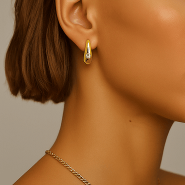 Golden Bezel Moissanite Hoop Earrings of Solitaire Flush Huggie - La Pretti