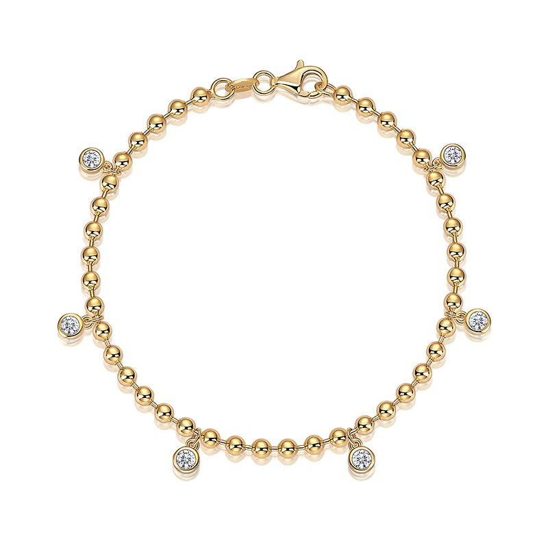 Golden Bezel of Ball Chain Moissanit Station Bracelet with Lobster Clasp - La Pretti
