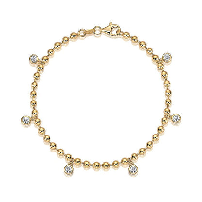 Golden Bezel of Ball Chain Moissanit Station Bracelet with Lobster Clasp - La Pretti