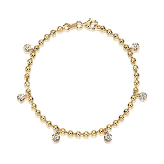 Golden Bezel of Ball Chain Moissanit Station Bracelet with Lobster Clasp - La Pretti
