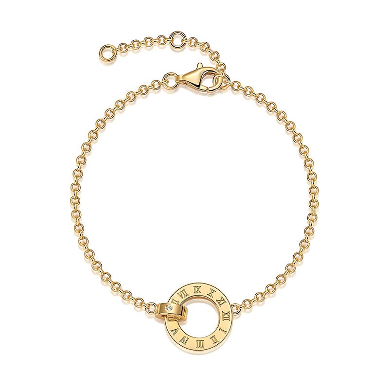 Golden Charm Bracelet of Roman Numeral Circle with Spring Ring Clasp - La Pretti