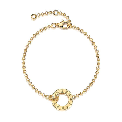 Golden Charm Bracelet of Roman Numeral Circle with Spring Ring Clasp - La Pretti
