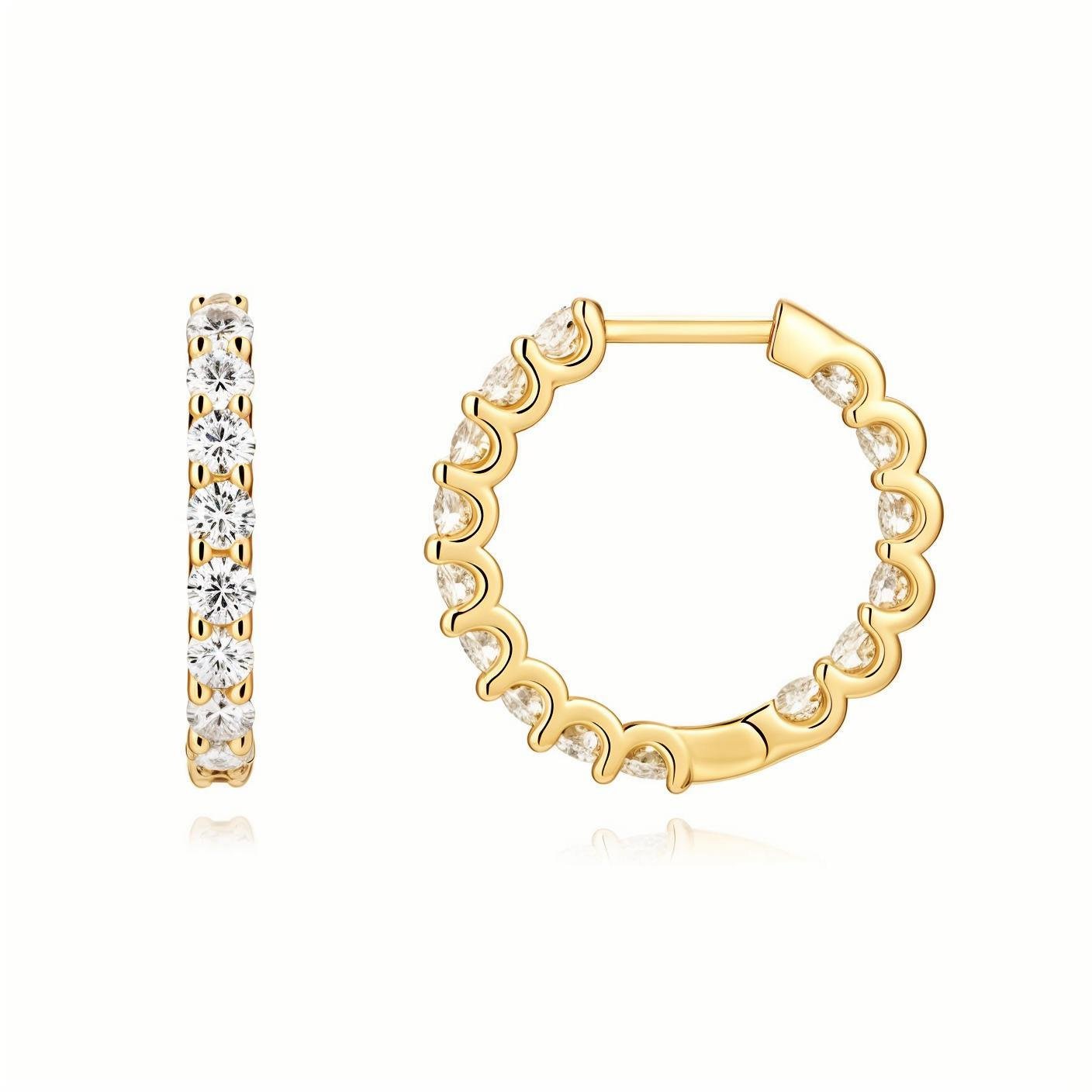 Golden Moissanite Hoop Earrings with Pave Inside - out - La Pretti