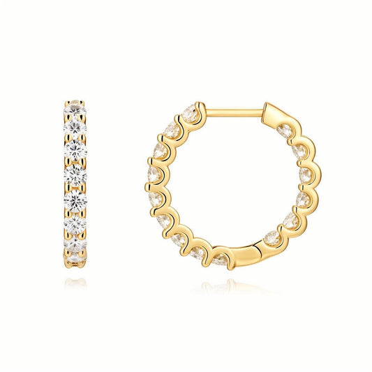 Golden Moissanite Hoop Earrings with Pave Inside - out - La Pretti