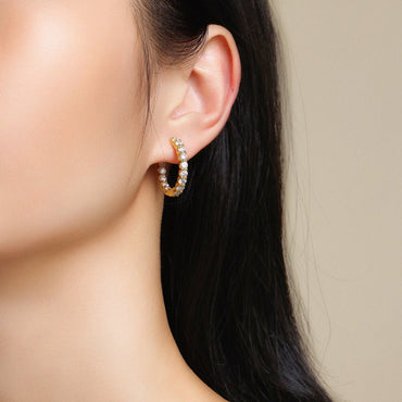 Golden Moissanite Hoop Earrings with Pave Inside - out - La Pretti