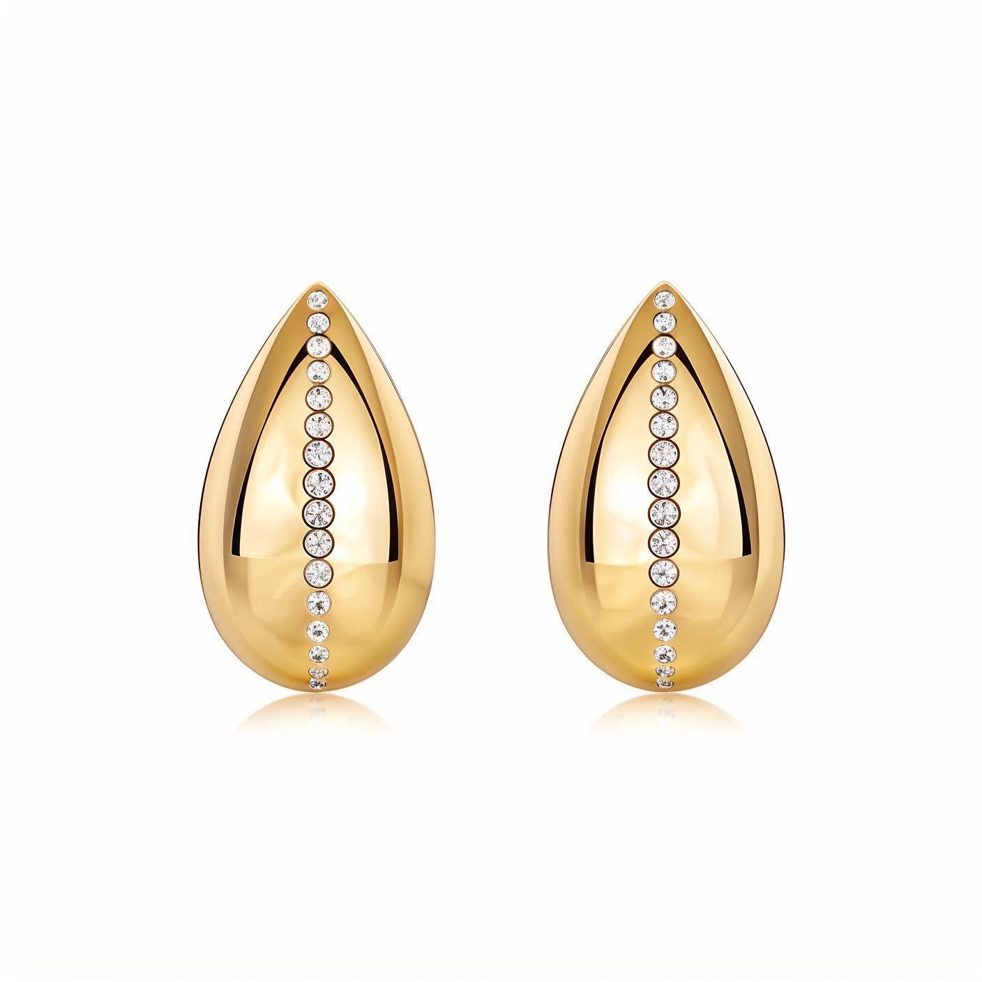 Teardrop Golden Stud Earrings with Accents Pave Settings - La Pretti