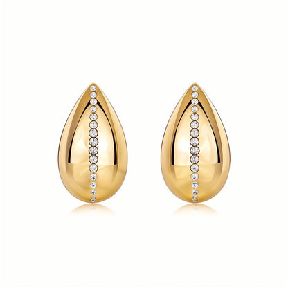 Teardrop Golden Stud Earrings with Accents Pave Settings - La Pretti