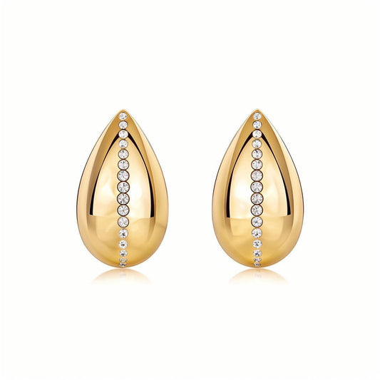 Teardrop Golden Stud Earrings with Accents Pave Settings - La Pretti