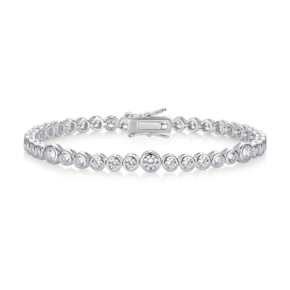 Graduated Moissanite Bezel Tennis Bracelet with Tab - inserted Clasp - La Pretti
