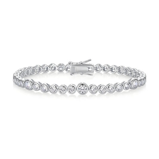 Graduated Moissanite Bezel Tennis Bracelet with Tab - inserted Clasp - La Pretti