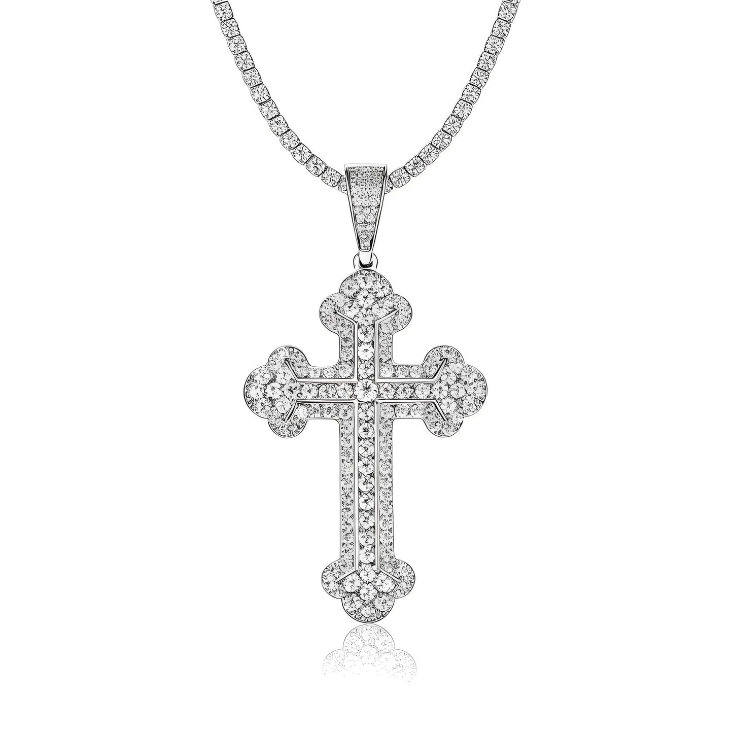 Greek Orthodox Cross of Moissanite Full pave Pendant with Double Halo Bail (Charm) - La Pretti