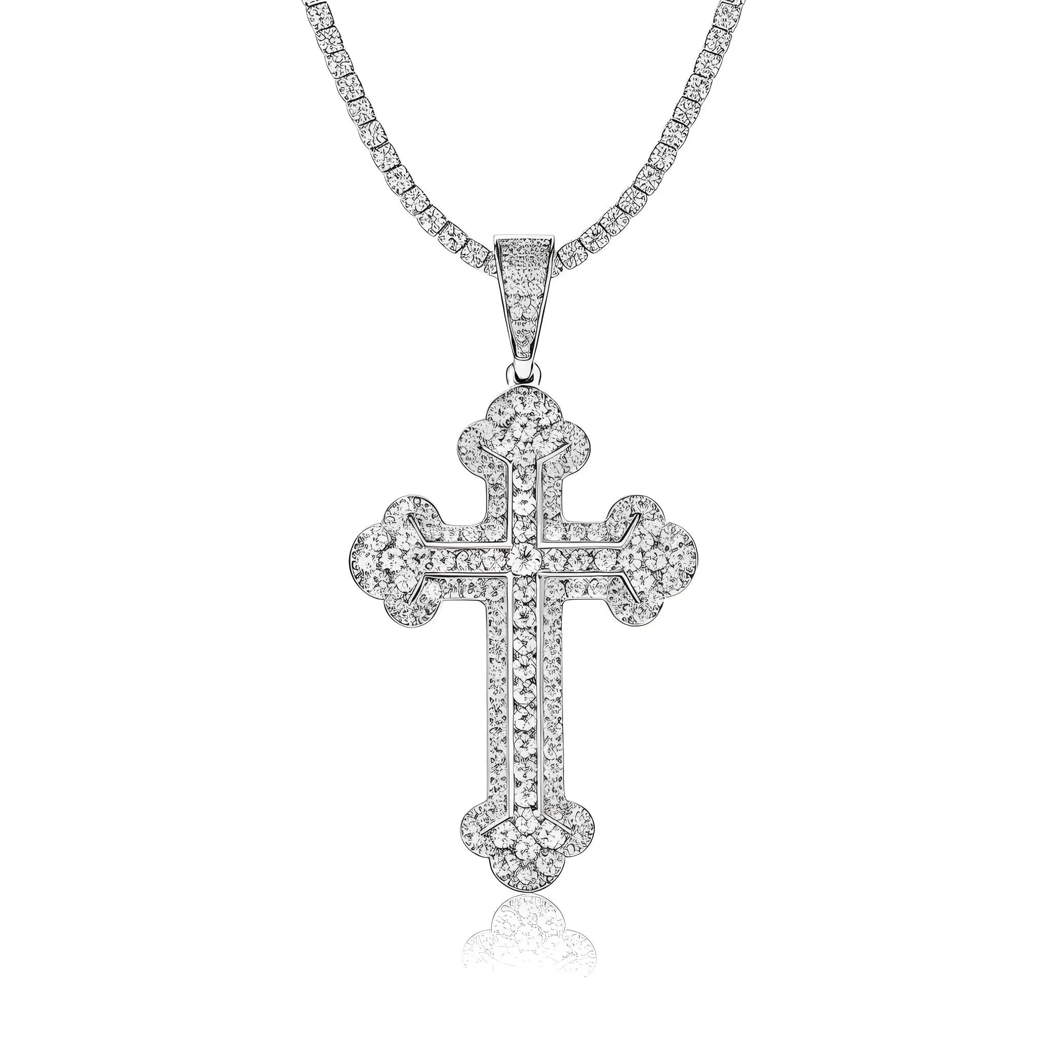 Greek Orthodox Cross of Moissanite Full pave Pendant with Double Halo Bail (Charm) - La Pretti