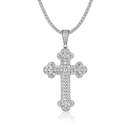 Greek Orthodox Cross of Moissanite Full pave Pendant with Double Halo Bail (Charm) - La Pretti