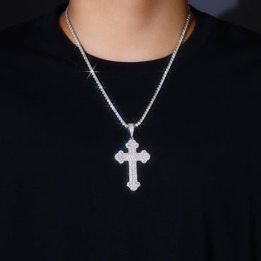 Greek Orthodox Cross of Moissanite Full pave Pendant with Double Halo Bail (Charm) - La Pretti