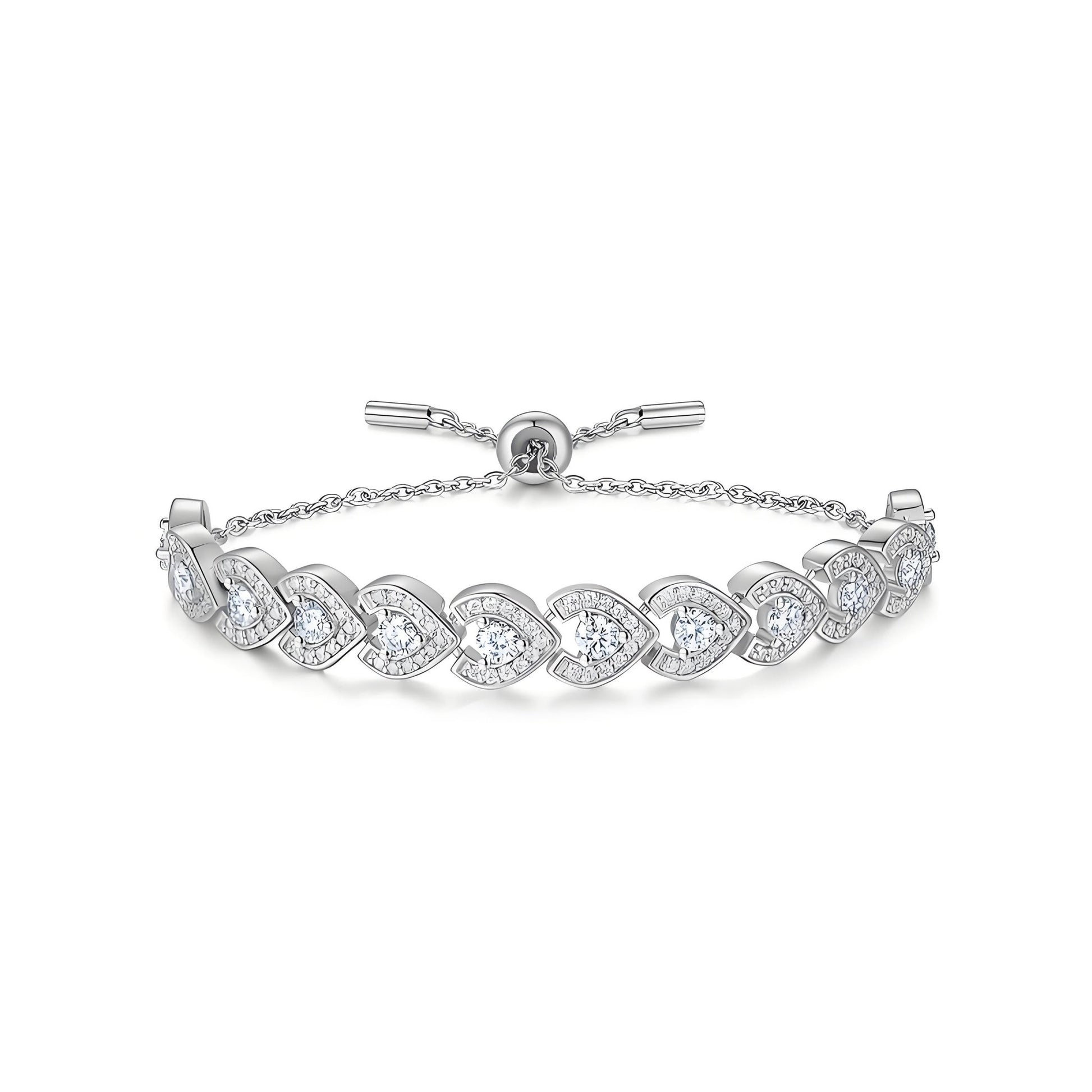Heart Shaped Moissanite Bolo Bracelet in Pave Setting with Slider Clasp - La Pretti