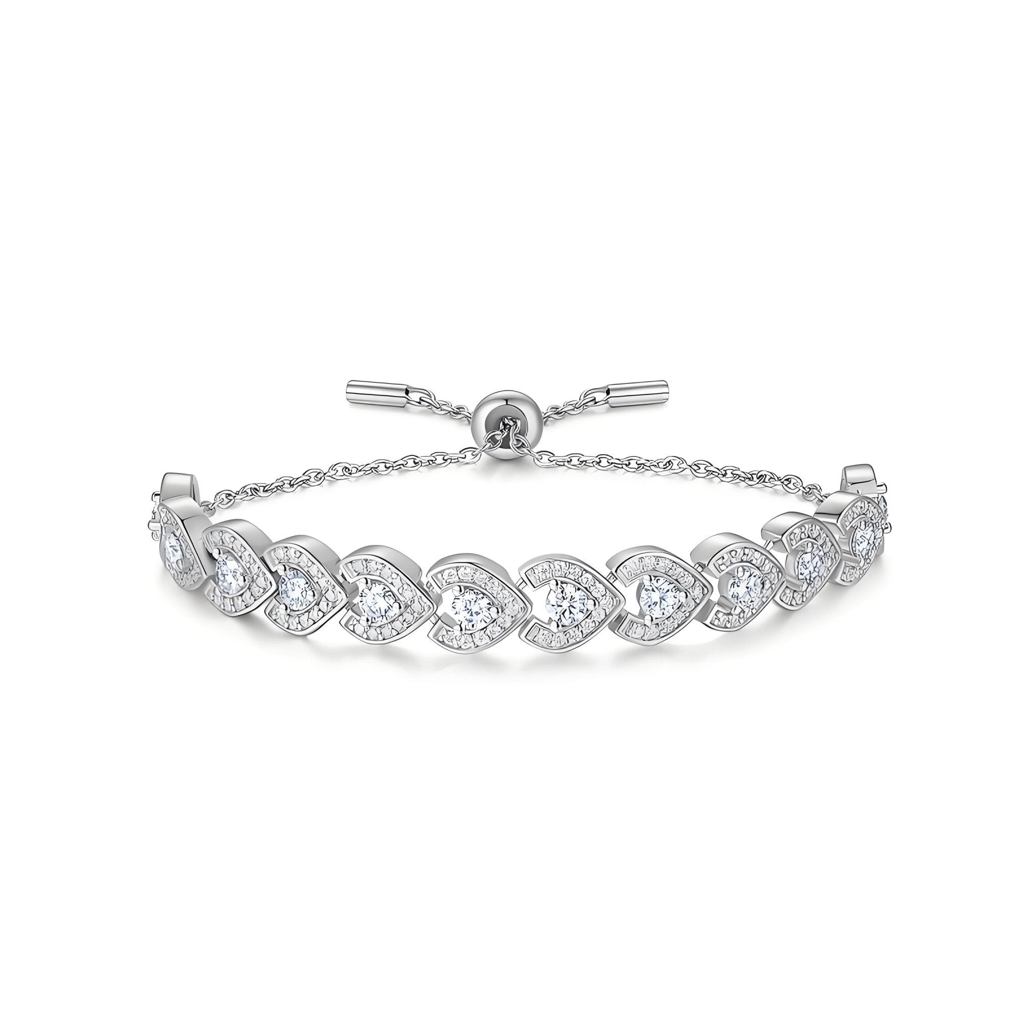 Heart Shaped Moissanite Bolo Bracelet in Pave Setting with Slider Clasp - La Pretti