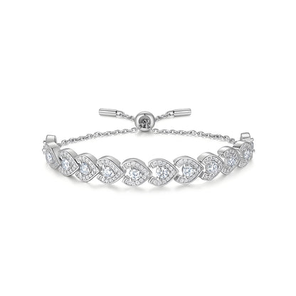 Heart Shaped Moissanite Bolo Bracelet in Pave Setting with Slider Clasp - La Pretti