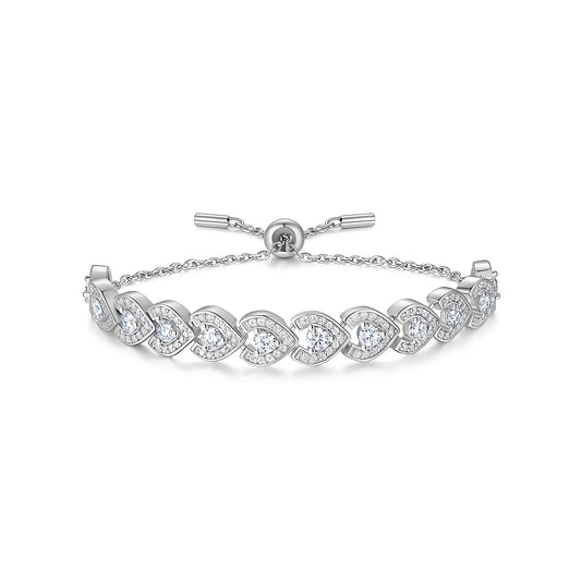 Heart Shaped Moissanite Bolo Bracelet in Pave Setting with Slider Clasp - La Pretti
