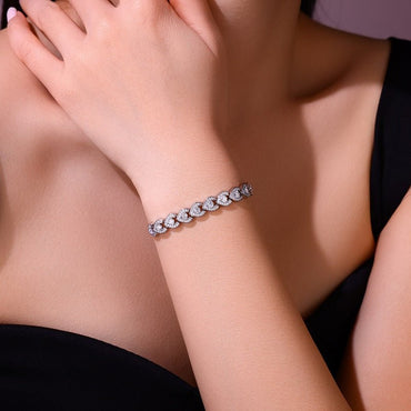 Heart Shaped Moissanite Bolo Bracelet in Pave Setting with Slider Clasp - La Pretti